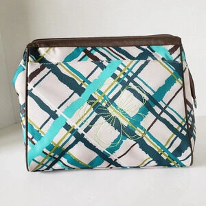 Thirty-One Sea Green Plaid Travel Toiletry  /Cosmetic Bag.